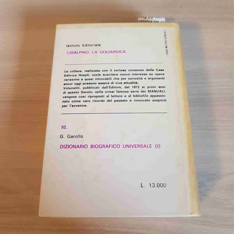 DIZIONARIO BIOGRAFICO UNIVERSALE 1 AA HAYDEN CAROLLO 1980 CISALPINO GOLIARDICA