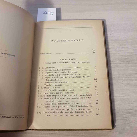 LA PROPRIETA' FONDIARIA E IL SUO FRAZIONAMENTO A. PICCININI 1926 MANUALI HOEPLI