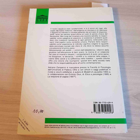 PSICOLOGIA SOCIALE DELLA RESPONSABILITA' - ADRIANO ZAMPERINI - UTET - 1998