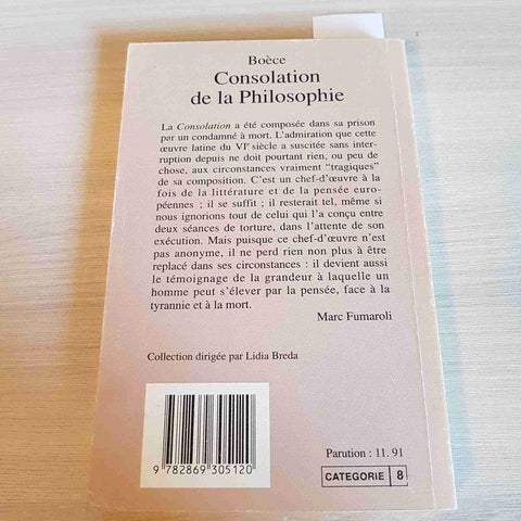 CONSOLATION DE LA PHILOSOPHIE - BOECE - RIVAGES POCHE PETITE BIBLIOTHEQUE - 1991