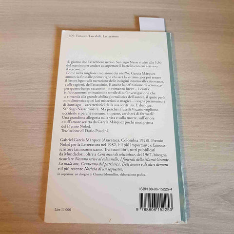 CRONACA DI UNA MORTE ANNUCIATA - GABRIEL GARCIA MARQUEZ - EINAUDI - 1999