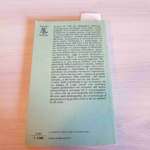 LA LOCANDIERA - CARLO GOLDONI - RIZZOLI - 1982