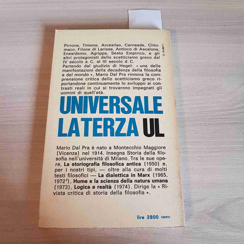 LO SCETTICISMO GRECO VOL. II - MARIO DAL PRA - LATERZA - 1975 il neoscetticismo