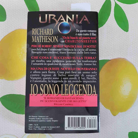 URANIA IO SONO LEGGENDA - RICHARD MATHESON - MONDADORI horror orrore 1996