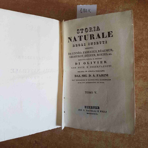 1833 BUFFON storia naturale degli insetti tomo V Linneo - OLIVIER BATELLI