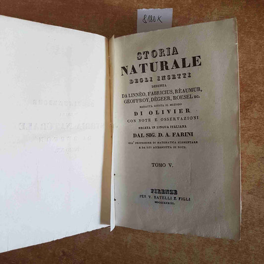 1833 BUFFON storia naturale degli insetti tomo V Linneo - OLIVIER BATELLI