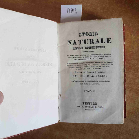 1834 BUFFON storia naturale delle conchiglie TOMO II illustrato Farini - BATELLI