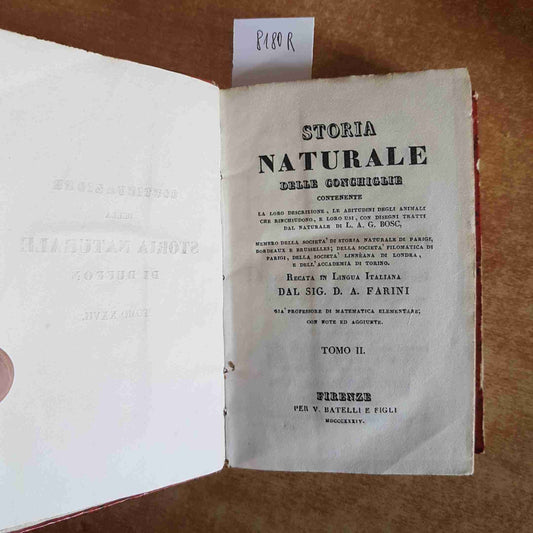 1834 BUFFON storia naturale delle conchiglie TOMO II illustrato Farini - BATELLI