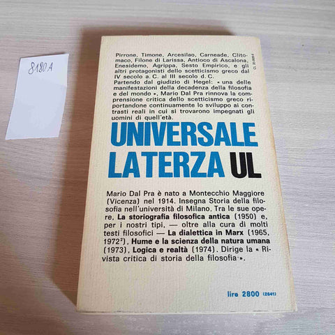 LO SCETTICISMO GRECO - MARIO DAL PRA 1975 LATERZA  timone arcesilao carneade