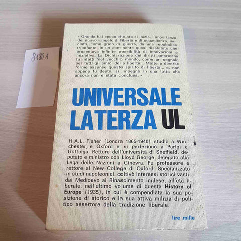 STORIA D'EUROPA III STORIA CONTEMPORANEA - A. H. L. FISHER - LATERZA - 1969