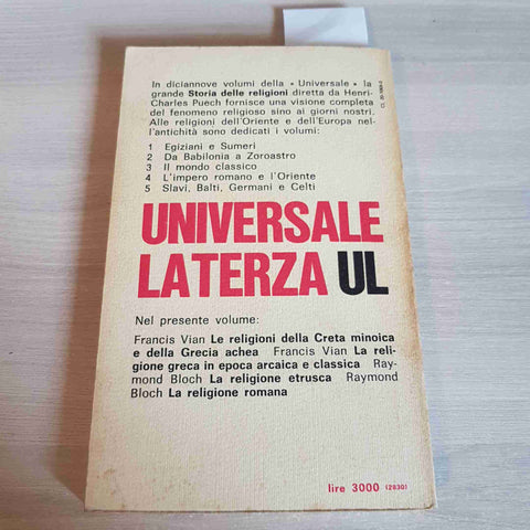 STORIA DELLE RELIGIONI 3 IL MONDO CLASSICO - HENRI PUECH - LATERZA - 1976