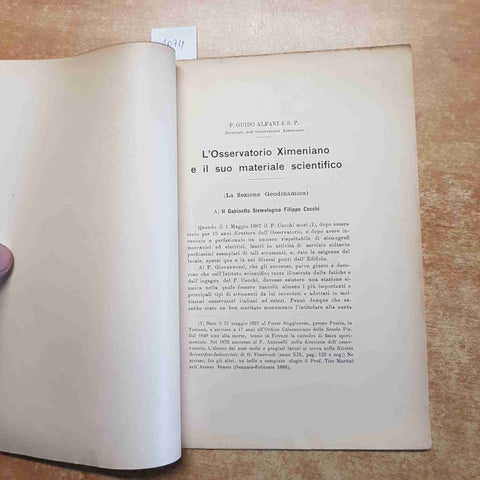 L'OSSERVATORIO XIMENIANO E IL SUO MATERIALE SCIENTIFICO geodinamica 1910 ALFANI