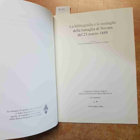 LA BIBLIOGRAFIA E LE MEDAGLIE DELLA BATTAGLIA DI NOVARA DEL 23 MARZO 1849 GUERRA