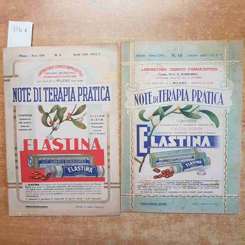 lotto 2 NOTE DI TERAPIA PRATICA 1937/38 mensile CHIMICO FARMACEUTICO ELASTINA