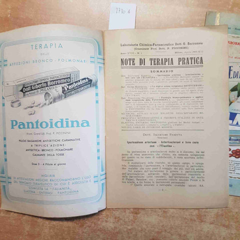 lotto 2 NOTE DI TERAPIA PRATICA 1937/38 mensile CHIMICO FARMACEUTICO ELASTINA