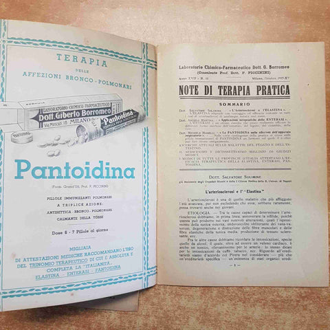 lotto 2 NOTE DI TERAPIA PRATICA 1937/38 mensile CHIMICO FARMACEUTICO ELASTINA