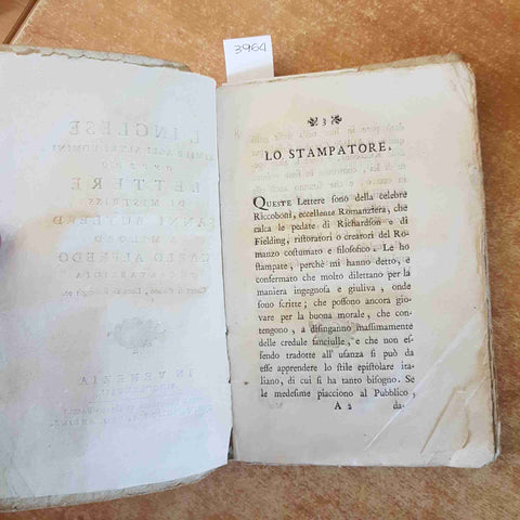 1778 L'INGLESE SIMILE AGLI ALTRI UOMINI O LETTERE DI FANNI BUTLERD incompleto!