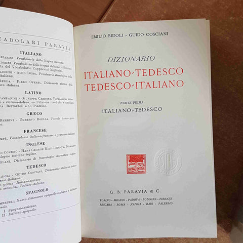 DIZIONARIO ITALIANO/TEDESCO TEDESCO/ITALIANO 2 VOLUMI PARAVIA bidoli cosciani