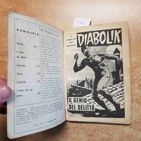 DIABOLIK IL GENIO DEL DELITTO anno II n° 5 ASTORINA 5 maggio 1963 GIUSSANI