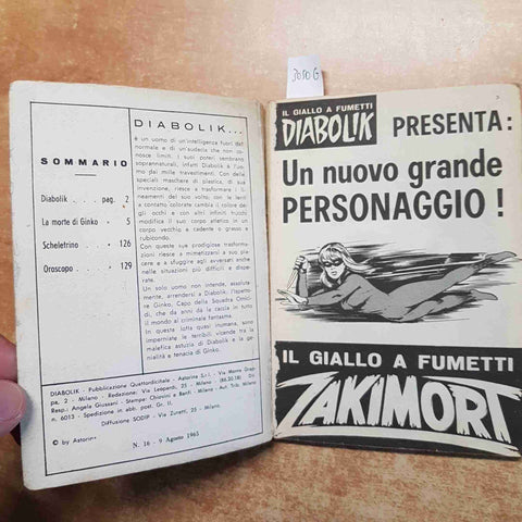 DIABOLIK LA MORTE DI GINKO n° 16 ASTORINA 9 agosto 1965 GIUSSANI