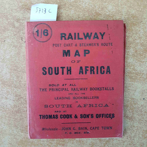 RAILWAY POST CART & STEAMER'S ROUTE MAP OF SOUTH AFRICA THOMAS COOK SON'S