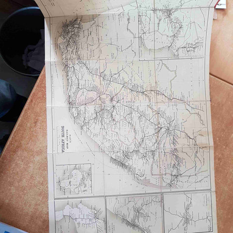 RAILWAY POST CART & STEAMER'S ROUTE MAP OF SOUTH AFRICA THOMAS COOK SON'S