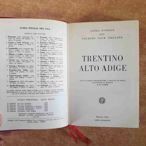 GUIDA D'ITALIA TOURING TRENTINO ALTO ADIGE 1976 guida rossa