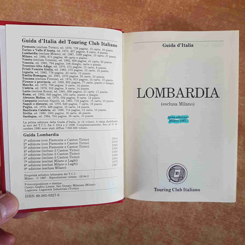 GUIDA D'ITALIA TOURING LOMBARDIA 1987 guida rossa