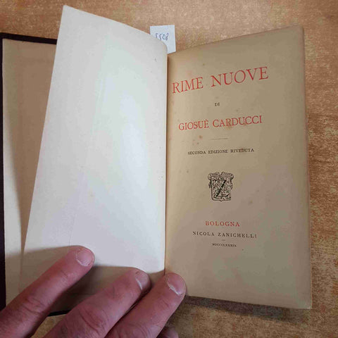 GIOSUE' CARDUCCI RIME NUOVE 1889 ZANICHELLI seconda edizione