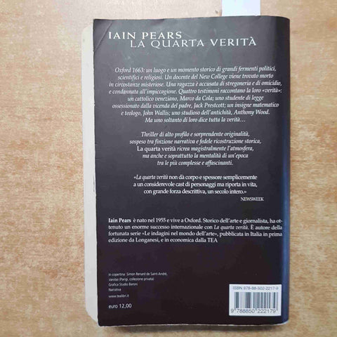 IAIN PEARS - LA QUARTA VERITA' romanzo storico thriller 2011 TEA