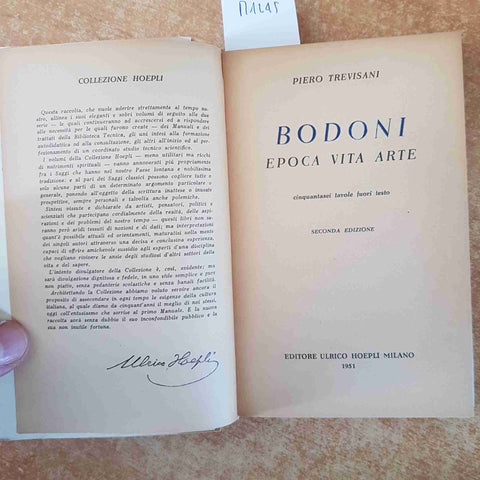 BODONI EPOCA VITA ARTE Piero Trevisani 1951 COLLEZIONE HOEPLI 2° edizione