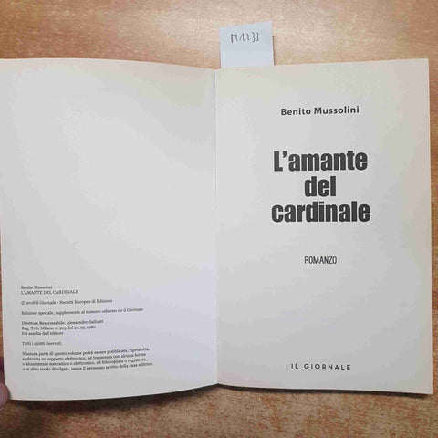 BENITO MUSSOLINI L'amante del cardinale ROMANZO 2018 il giornale