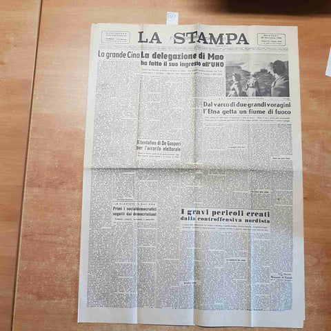 LA STAMPA N° 282 28 NOVEMBRE 1950 cina etna de gasperi einaudi GIORNALE TORINO