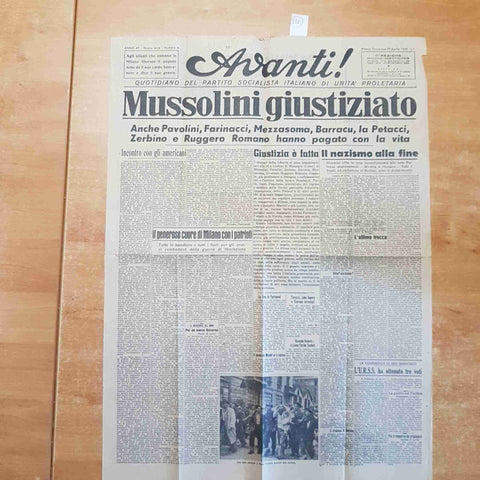 AVANTI! 29 APRILE 1945 mussolini giustiziato FASCISMO LIBERAZIONE PARTIGIANI