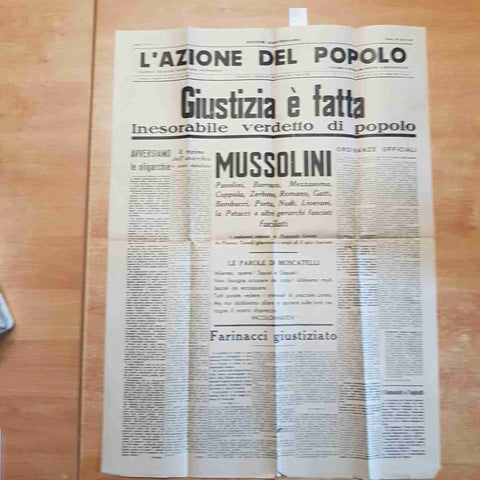 L'AZIONE DEL POPOLO 29 APRILE 1945 mussolini giustiziato FASCISMO LIBERAZIONE