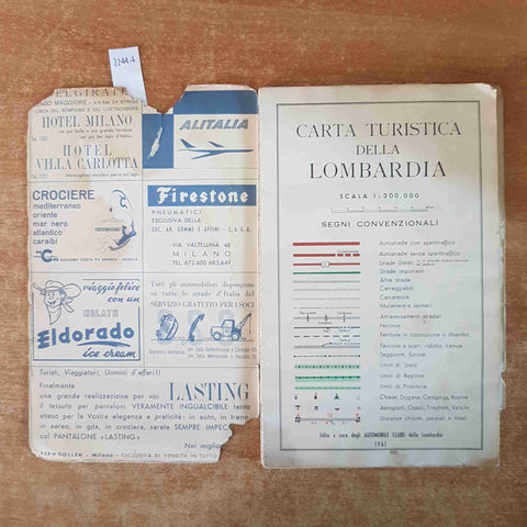 CARTA TURISTICA DELLA LOMBARDIA 1961 scala 1:300.000 AUTOMOBILE CLUB VIGEVANO