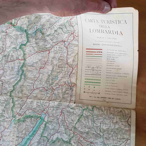 CARTA TURISTICA DELLA LOMBARDIA 1961 scala 1:300.000 AUTOMOBILE CLUB VIGEVANO