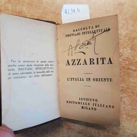 AZZARITA L'ITALIA IN ORIENTE raccolta di breviari intellettuali IST. EDIT. ITAL