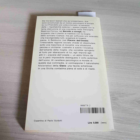 IL BERRETTO A SONAGLI LA GIARA IL PIACERE DELL'ONESTA' - PIRANDELLO - 1983