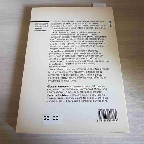 VALUTARE L'INNOVAZIONE ANALISI E CONTROLLO DEGLI INVESTIMENTI - AZZONE - 1998