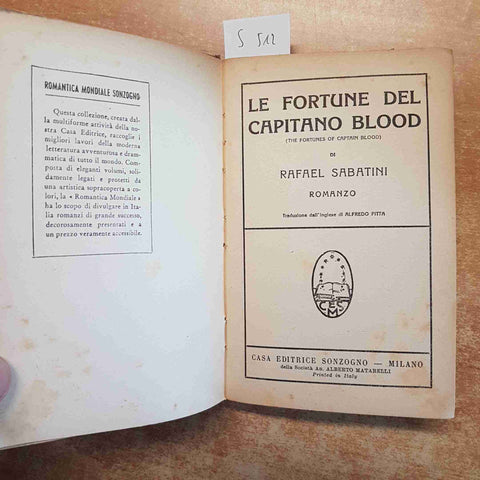 LE FORTUNE DEL CAPITANO BLOOD di RAFAEL SABATINI 1948 SONZOGNO