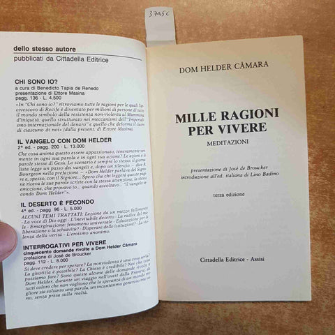 DOM HELDER CAMARA - MILLE RAGIONI PER VIVERE 1991 CITTADELLA EDITRICE filosofia