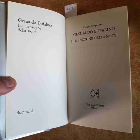 GESUALDO BUFALINO LE MENZOGNE DELLA NOTTE  1988 CDE premio strega