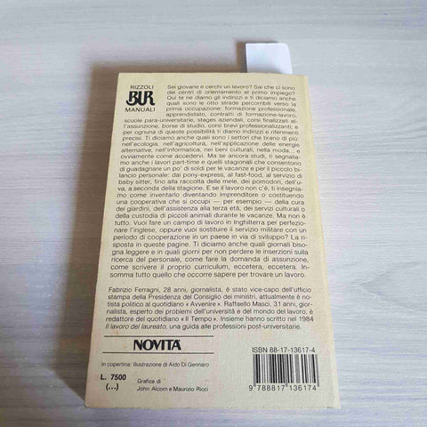 GUIDA AL PRIMO LAVORO consigli pratici FERRAGNI, MASCI - RIZZOLI - 1986