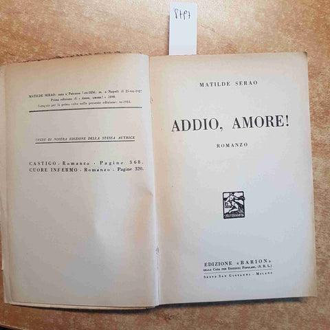 MATILDE SERAO - ADDIO, AMORE! romanzo EDIZIONE BARION 1948