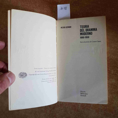 TEORIA DEL DRAMMA MODERNO 1880 - 1950 PETER SZONDI 1976 EINAUDI