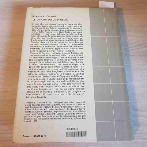 LE ORIGINI DELLA PRUSSIA - FRANCIS L. CARSTEN - IL MULINO - 1982