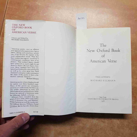 THE NEW OXFORD BOOK OF AMERICAN VERSE 1976 Richard Ellmann POETI POESIA AMERICAN