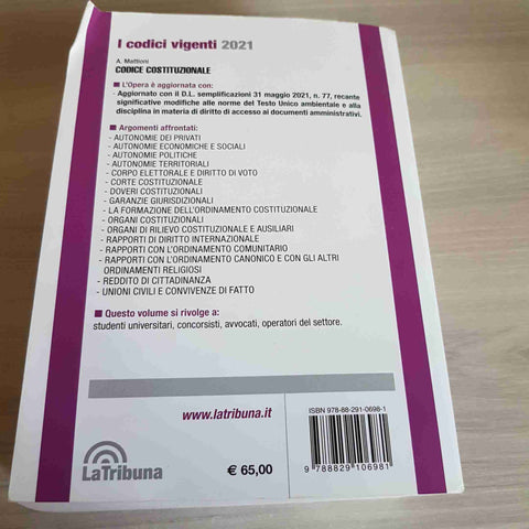 CODICE COSTITUZIONALE AUTONOMIE, DOVERI, GARANZIE - MATTIONI - LA TRIBUNA - 2021