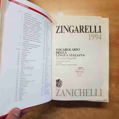 VOCABOLARIO DELLA LINGUA ITALIANA ZINGARELLI 1994 ZANICHELLI dizionario